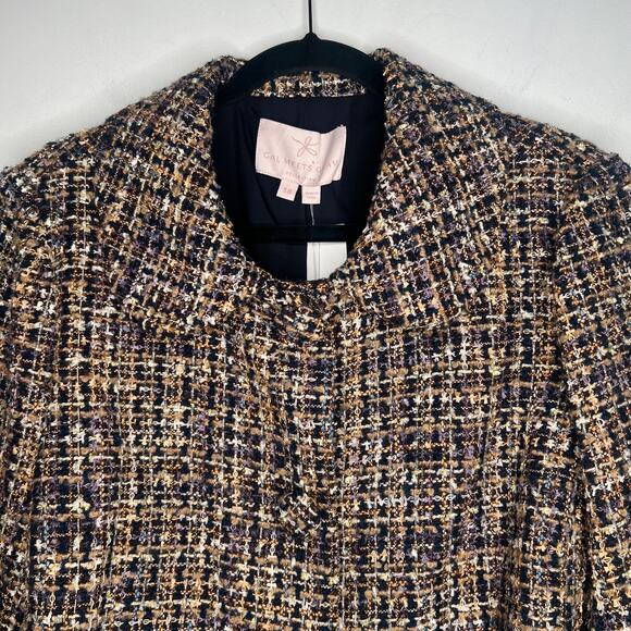 Gal Meets Glam Tweed Cropped Navy & Gold Blazer Size 18 - Picture 7 of 10
